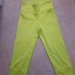 Under Armour Heat Gear leggings, green w/ gold